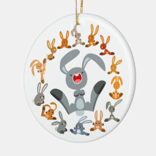 Cute Tecknad Rabbits Mandala Ornament