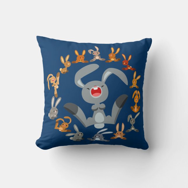 Cute Tecknad Rabbits Mandala Pillow Kudde (Framsida)