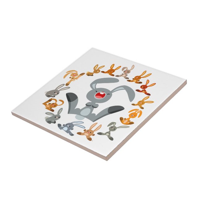 Cute Tecknad Rabbits Mandala Tile Kakelplatta (Sidan)
