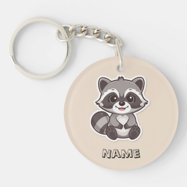 Cute Tecknad Raccoon Anpassningsbar Keychain (Framsidan)