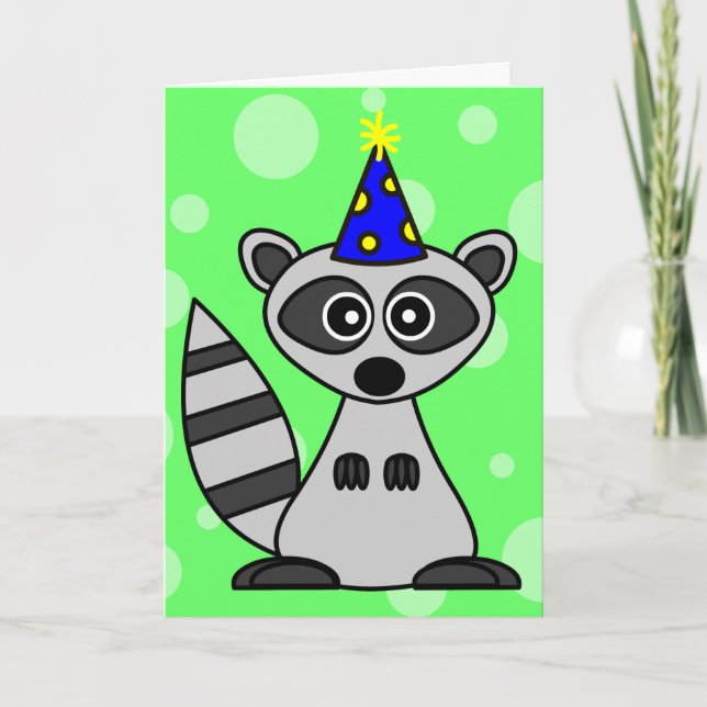 Cute Tecknad Raccoon Birth Card Kort (Framsida)