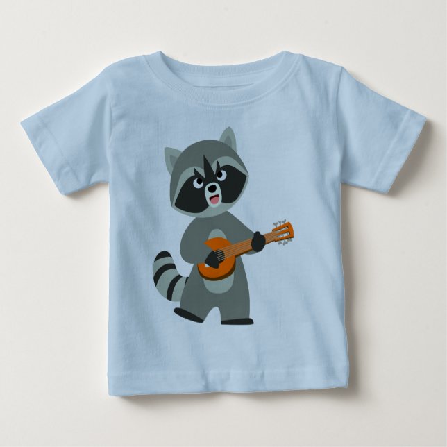Cute Tecknad Raccoon som spelar Banjo Baby T-Shirt (Framsida)