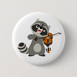 Cute Tecknad Raccoon Spela Violin Knapp
