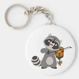 Cute Tecknad Raccoon Spela Violin Nyckelring