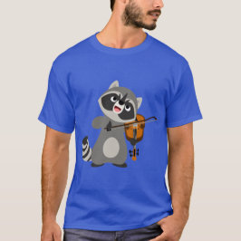 Cute Tecknad Raccoon Spela Violin T Shirt