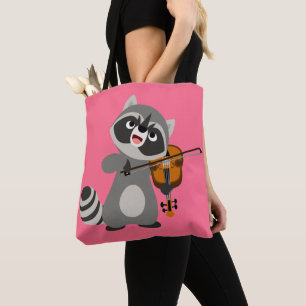 Cute Tecknad Raccoon Spela Violin Tygkasse