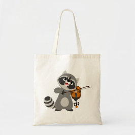 Cute Tecknad Raccoon Spela Violin Tygkasse