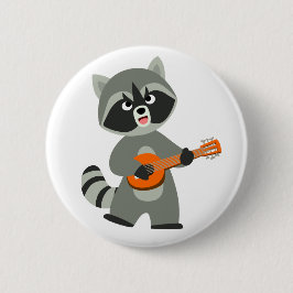 Cute Tecknad Raccoon spelar Banjo Knapp