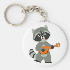 Cute Tecknad Raccoon spelar Banjo Nyckelring