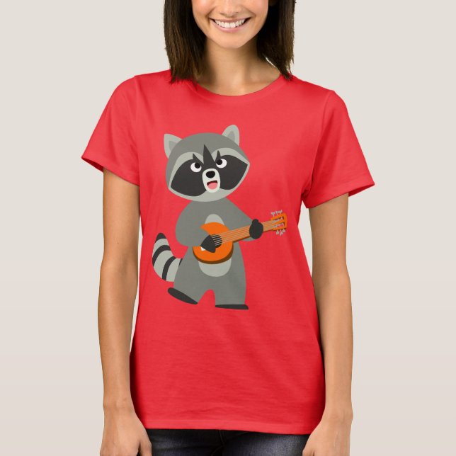 Cute Tecknad Raccoon spelar Banjo Women T-Shirt (Framsida)