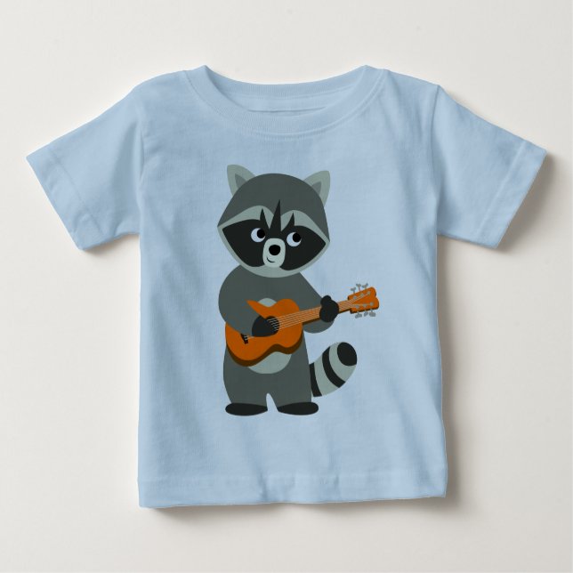 Cute Tecknad Raccoon spelar Guitar Baby T-Shirt (Framsida)