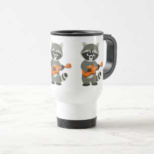 Cute Tecknad Raccoon spelar Guitar Commuter Mugg