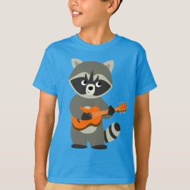 Cute Tecknad Raccoon spelar Guitar Kids T-Shirt