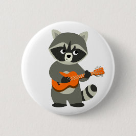 Cute Tecknad Raccoon spelar Guitar Knapp