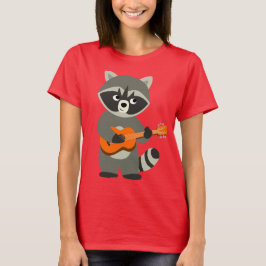 Cute Tecknad Raccoon spelar Guitar Women T-Shirt