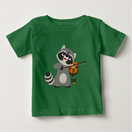 Cute Tecknad Raccoon Spelar upp Violin Baby T-Shir Tee