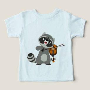 Cute Tecknad Raccoon Spelar upp Violin Baby T-Shir Tee
