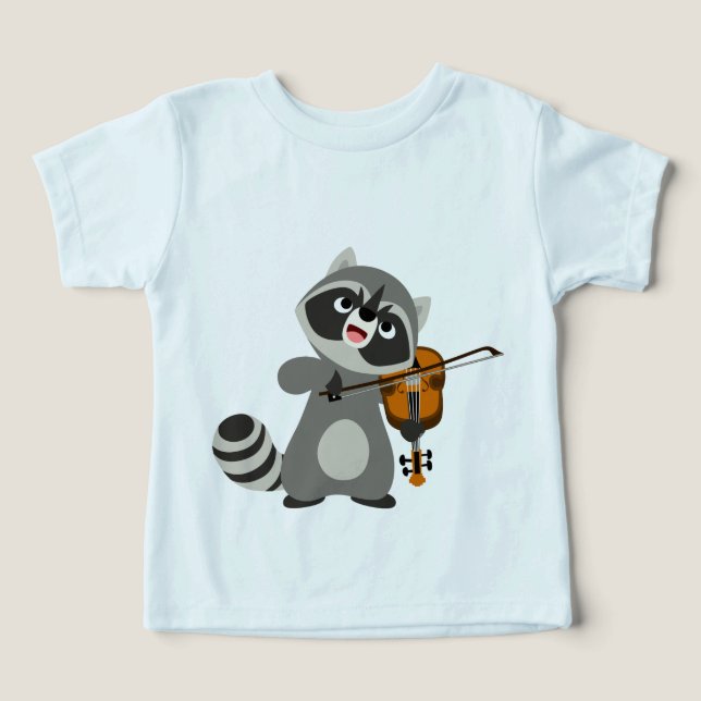 Cute Tecknad Raccoon Spelar upp Violin Baby T-Shir Tee (Design Framsida)