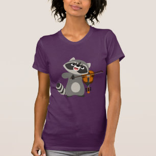 Cute Tecknad Raccoon spelar Violin Women T-Shirt