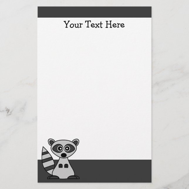 Cute Tecknad Raccoon Stationery Brevpapper (Framsida)