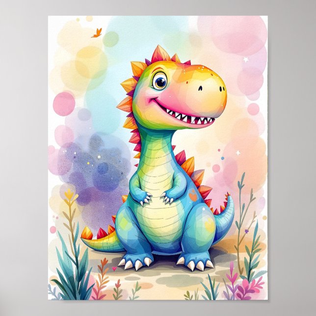 Cute Tecknad Rainbow Dinosaur Kids Poster (Framsidan)