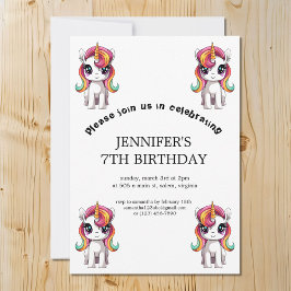 Cute Tecknad Rainbow Unicorn Födelsedagsfest Inbjudningar