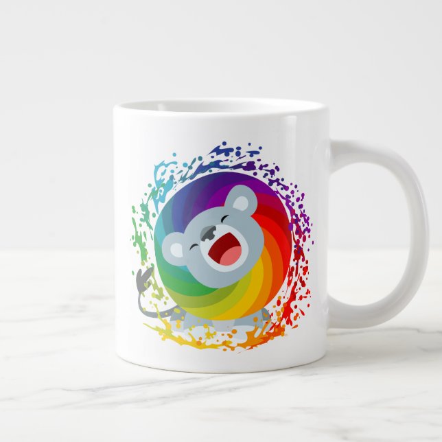 Cute Tecknad Rainbow White Lejon Jumbo Mugg (Höger)