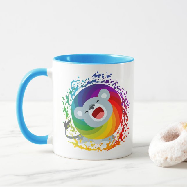 Cute Tecknad Rainbow White Lejon Mugg (Med munk)