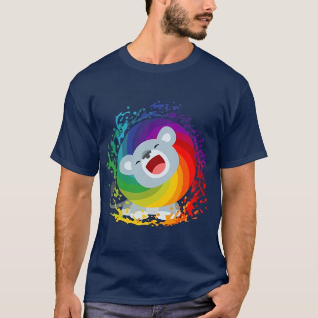 Cute Tecknad Rainbow White Lejon T-Shirt (Framsida)