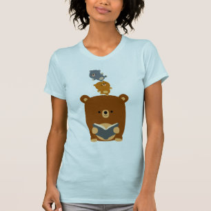 Cute Tecknad Reading Bear och Unge Kvinnor T-Shirt