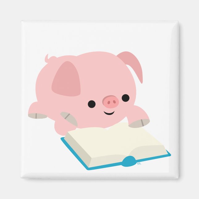 Cute Tecknad Reading Piglet Magnet (Framsidan)