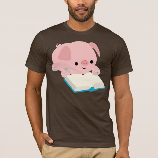 Cute Tecknad Reading Piglet T-Shirt (Framsida)