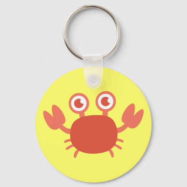 Cute Tecknad Red Crab med Bubbles Background Nyckelring (Framsida)