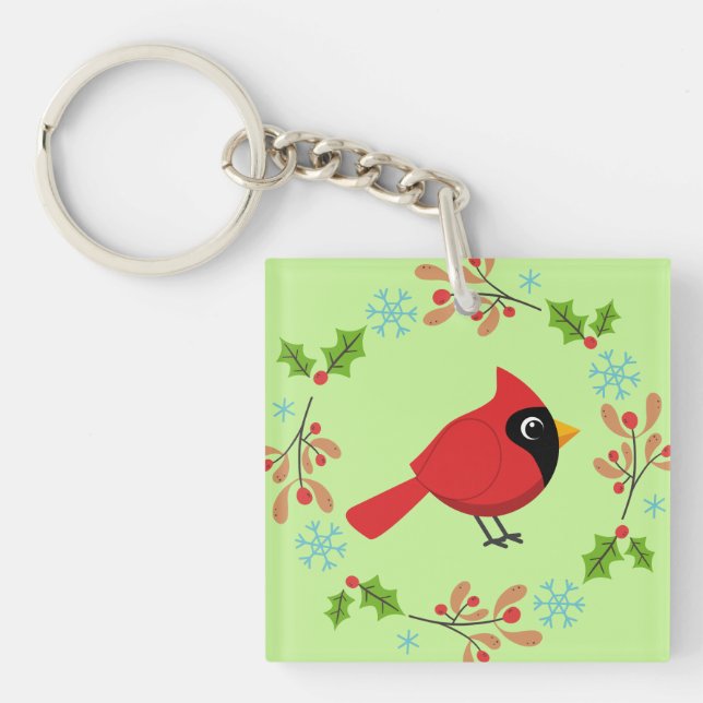 Cute Tecknad Red-kardinal med blommor (Framsidan)