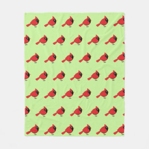 Cute Tecknad Red-kardinal med blommor Fleecefilt