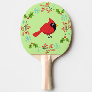 Cute Tecknad Red-kardinal med blommor Pingisracket