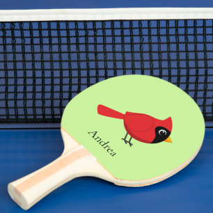 Cute Tecknad Red-kardinal med blommor Pingisracket