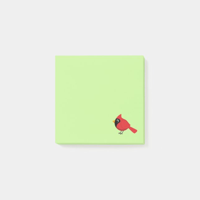Cute Tecknad Red-kardinal med blommor Post-it Block (Framsida)