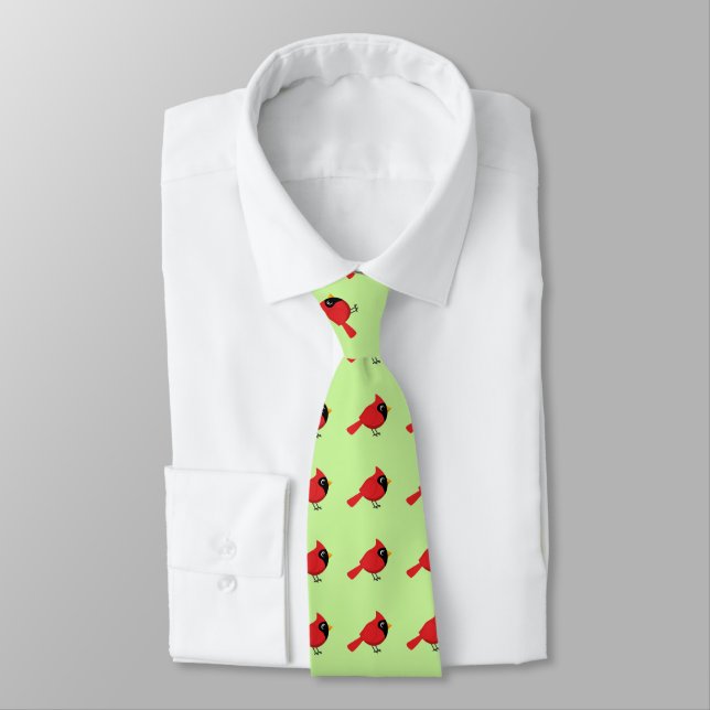 Cute Tecknad Red-kardinal med blommor Slips (Bunden)