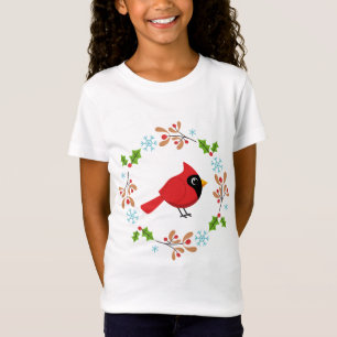 Cute Tecknad Red-kardinal med blommor T Shirt