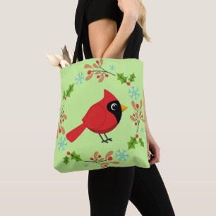 Cute Tecknad Red-kardinal med blommor Tygkasse
