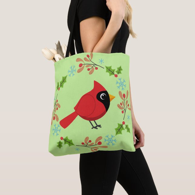 Cute Tecknad Red-kardinal med blommor Tygkasse (Närbild)