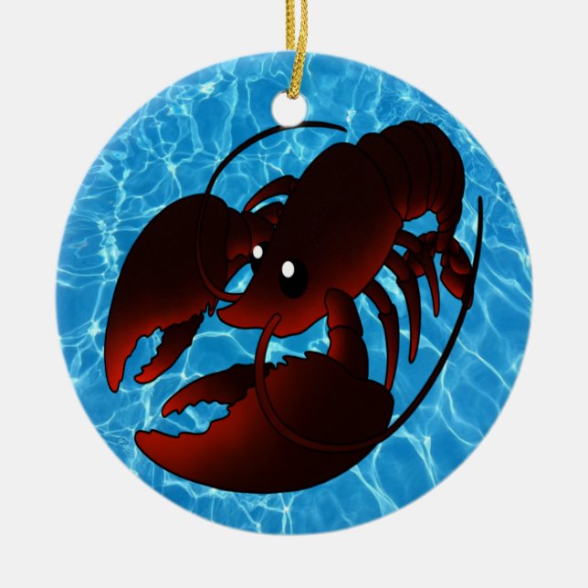 Cute Tecknad Red Lobster Julgransprydnad Keramik (Framsidan)