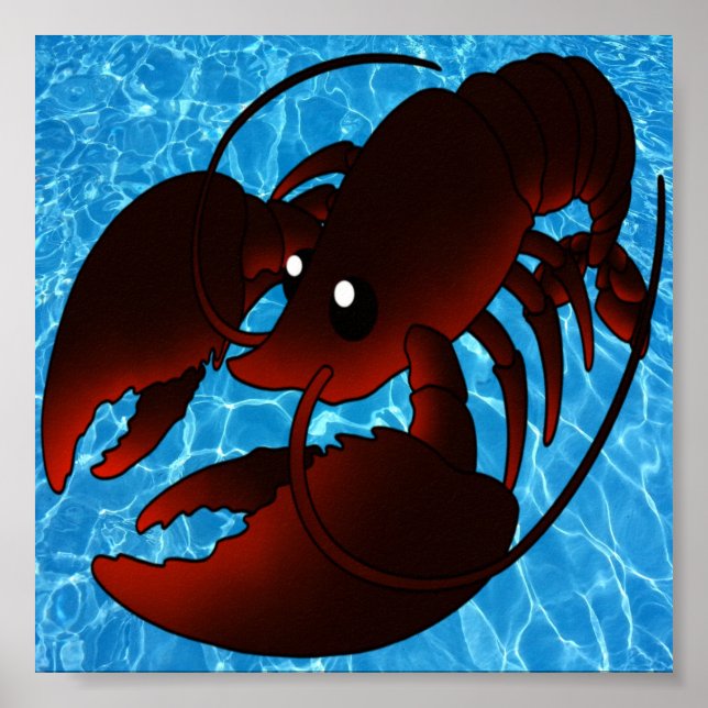 Cute Tecknad Red Lobster Poster (Framsidan)
