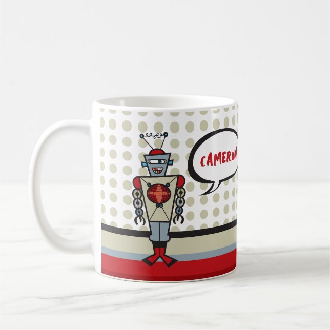 Cute Tecknad Red Robot Roligt Retro Leksak Childre Kaffemugg (Vänster)