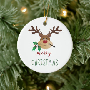 Cute Tecknad Reindee with Mistletoe Julgransprydnad Keramik