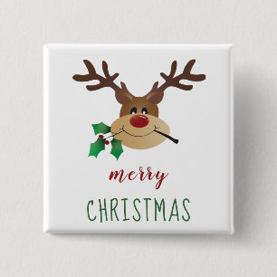 Cute Tecknad Reindee with Mistletoe Knapp
