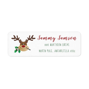 Cute Tecknad Reindee with Mistletoe Returadress Etikett