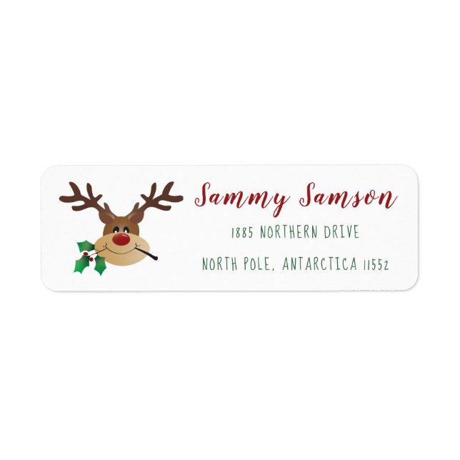 Cute Tecknad Reindee with Mistletoe Returadress Etikett (Framsidan)