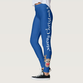 Cute Tecknad Reindeer God jul Blue Leggings